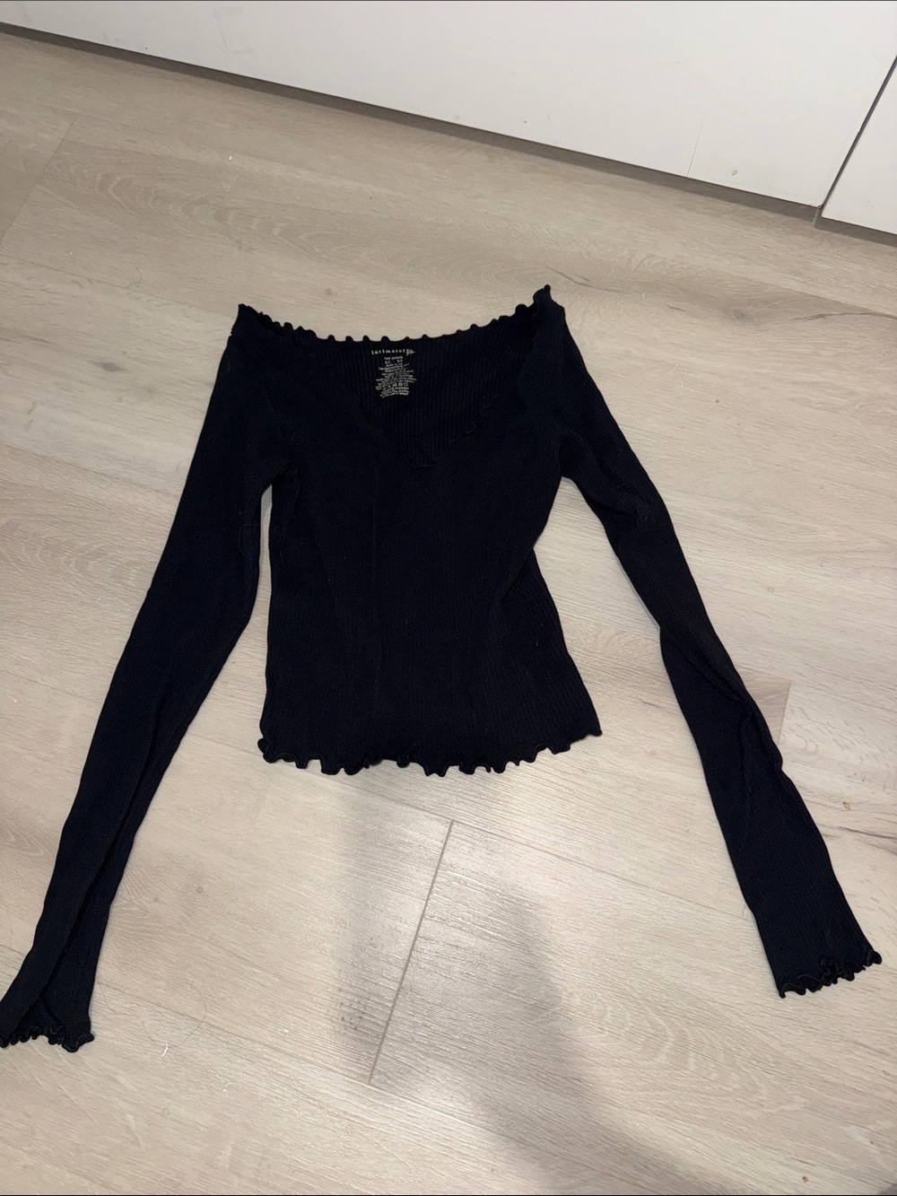 Free People Black Ribbed Long-Sleeve Top